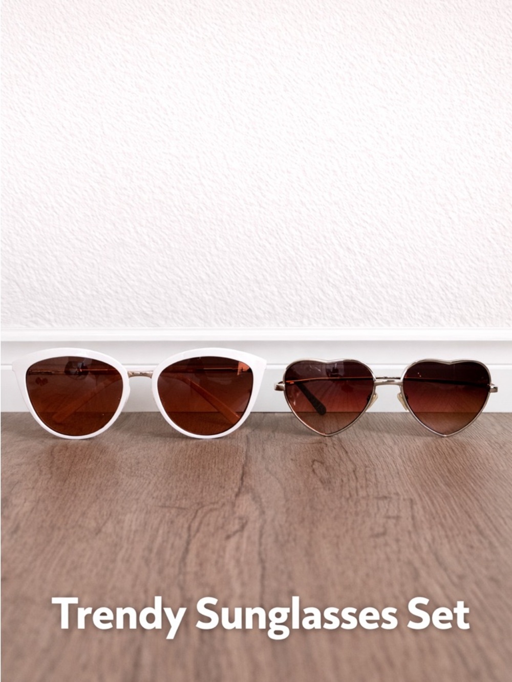 Trendy White Frame & Heart Shape Sunglasses Set of 2